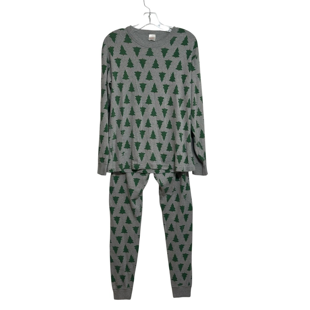 Hanna Andersson Pajama Set Women Gray Christmas Tree Organic Cotton Holiday M